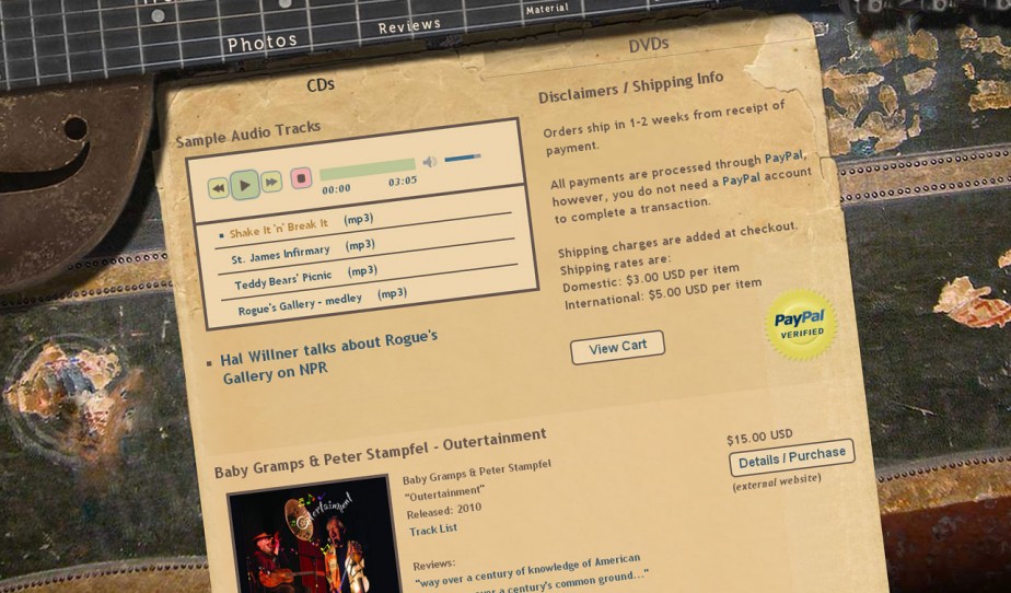 Shop page with sample mp3s